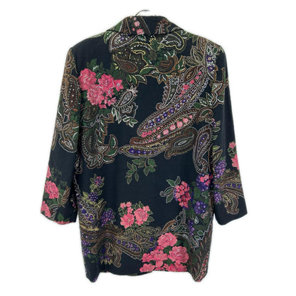 LEONARD レオナール ブラック×マルチカラー カシミヤ混 花柄 チェスターコート コート