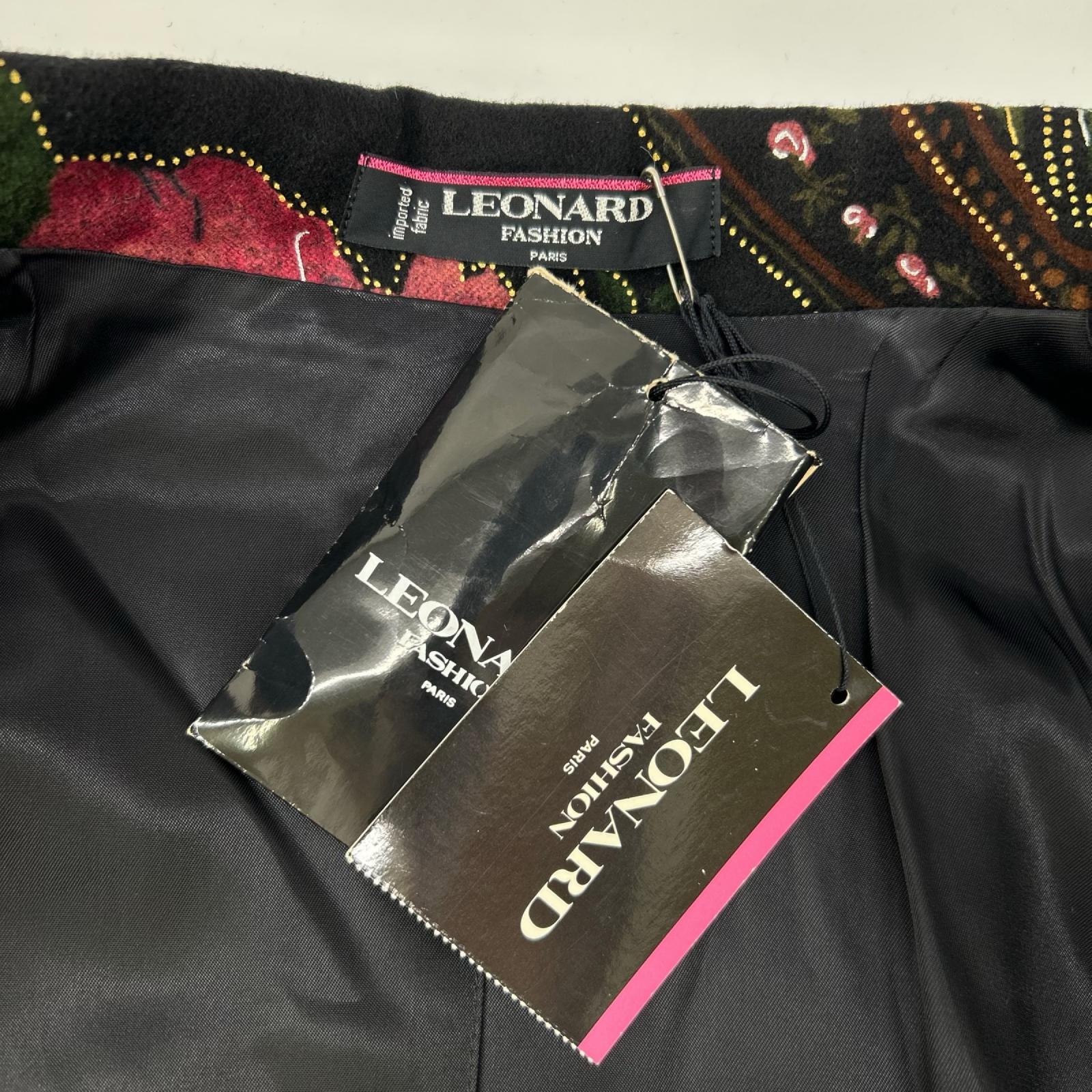 LEONARD レオナール ブラック×マルチカラー カシミヤ混 花柄 チェスターコート コート