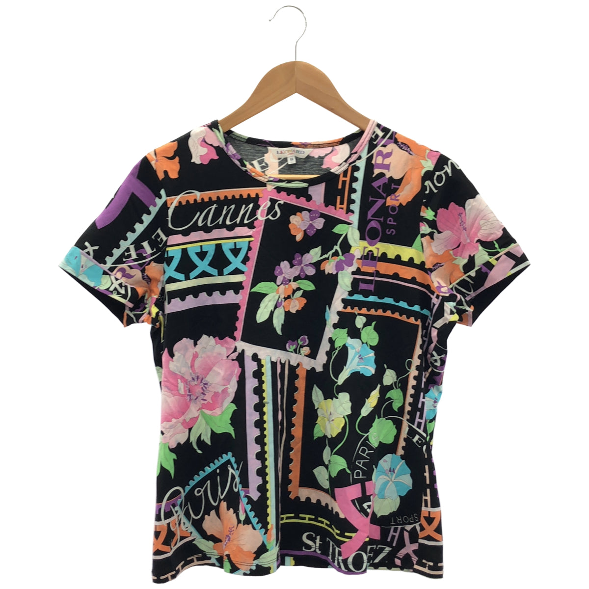 LEONARDSPORT レオナールスポーツ 0578636 ブラック×マルチカラー 総柄 半袖Tシャツ トップス
