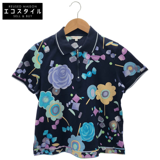 LEONARDSPORT レオナールスポーツ 0598004 Navy×Multicolor Half-Zip Short-Sleeve Polo Shirt Top