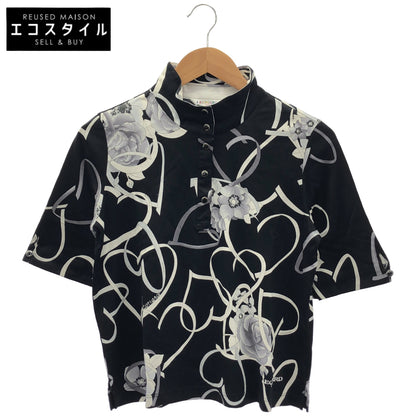 LEONARDSPORT レオナールスポーツ 0538008 ブラック×マルチカラー スタンドカラー ハーフボタン 半袖トップス トップス