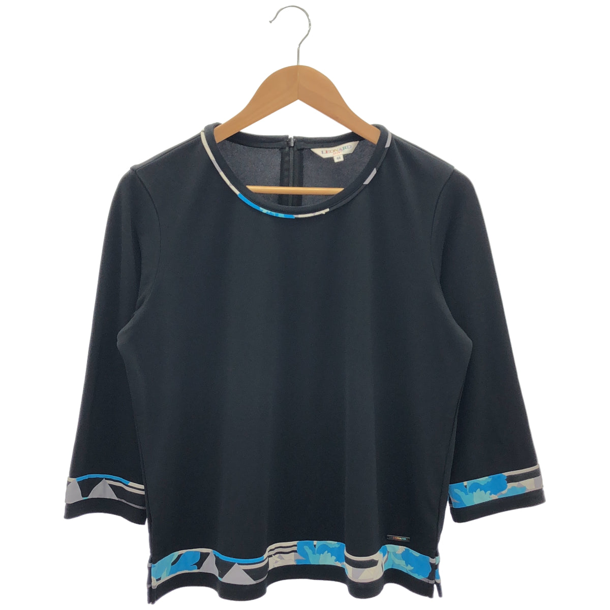 LEONARDSPORT レオナールスポーツ 0548075 ブラック×ブルー クルーネック 七分丈カットソー トップス