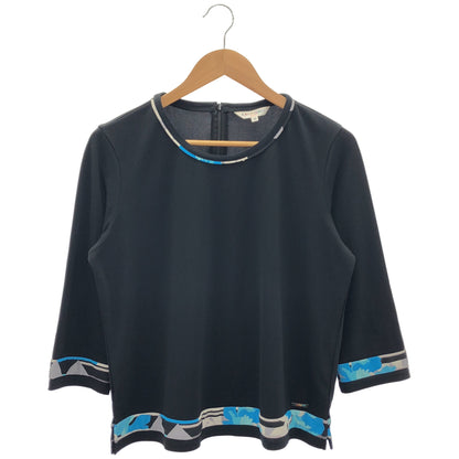 LEONARDSPORT レオナールスポーツ 0548075 ブラック×ブルー クルーネック 七分丈カットソー トップス