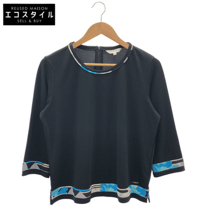 LEONARDSPORT レオナールスポーツ 0548075 ブラック×ブルー クルーネック 七分丈カットソー トップス
