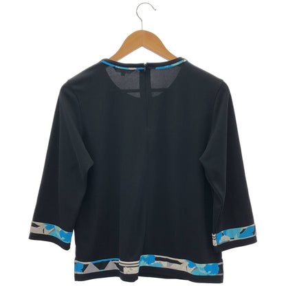 LEONARDSPORT レオナールスポーツ 0548075 ブラック×ブルー クルーネック 七分丈カットソー トップス