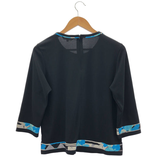 LEONARDSPORT レオナールスポーツ 0548075 Black×Blue Crew-Neck Three-Quarter-Sleeve Top Top