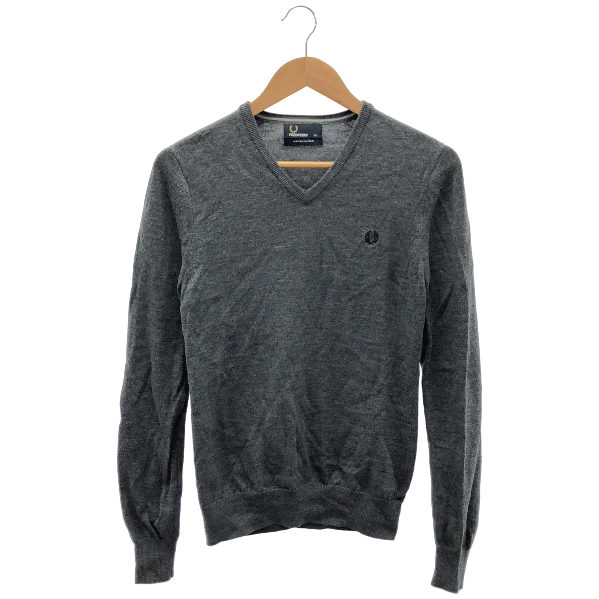 FRED PERRY フレッドペリー K7210 メリノウール100 グレー Vネックニットトップス トップス