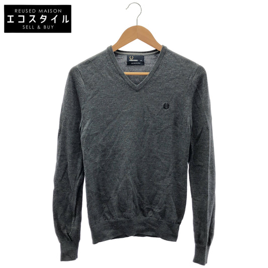 FRED PERRY フレッドペリー K7210 メリノウール100 グレー Vネックニットトップス トップス