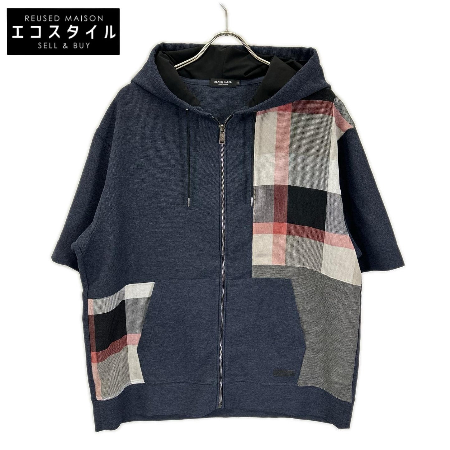 BLACK LABEL CRESTBRIDGE ブラックレーベルクレストブリッジ 26年 ネイビー カラミチェックパッチワークフーディー ジャケット