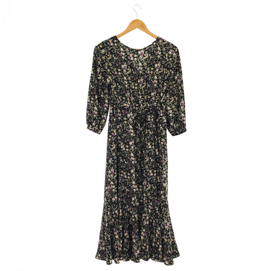 Mystrada マイストラーダ 39466050 ブラック フロント釦小花ワンピース トップス