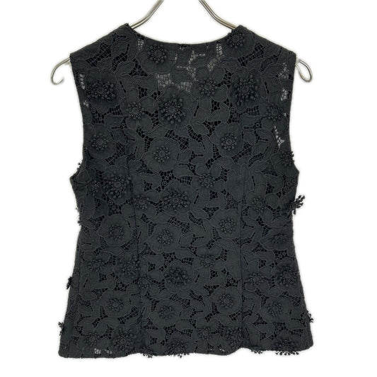 ANAYI 25SS Black 3D Lace-Embroidered Gilet Blouse Vest