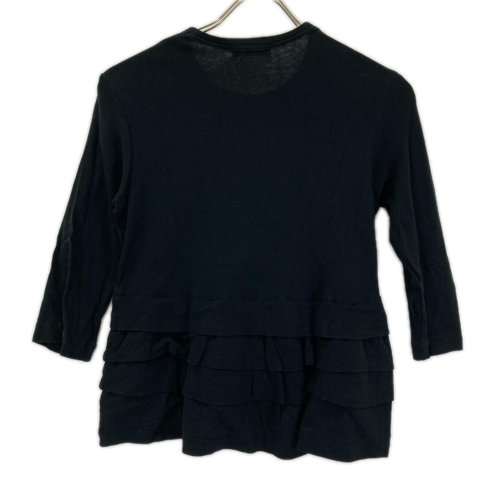 tricotCOMMEdesGARCONS トリココムデギャルソン TS-T008 ブラック リネンブレンド 7分袖 フリル カットソー トップス