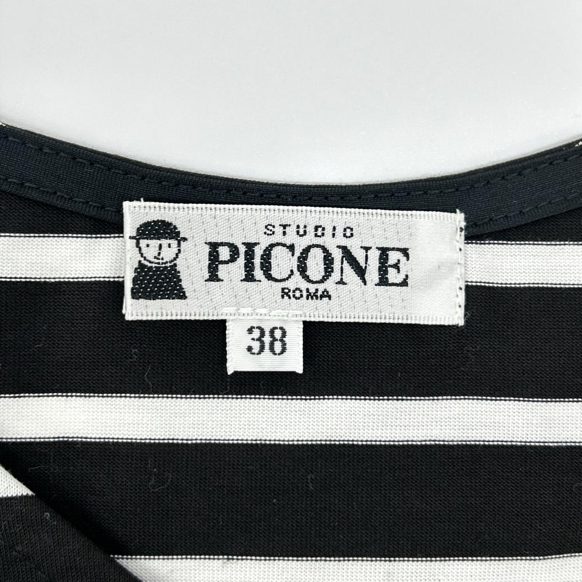 PICONE ピッコーネ P159524 ブラック ボーダー ロゴスタッズ フレンチスリーブ トップス
