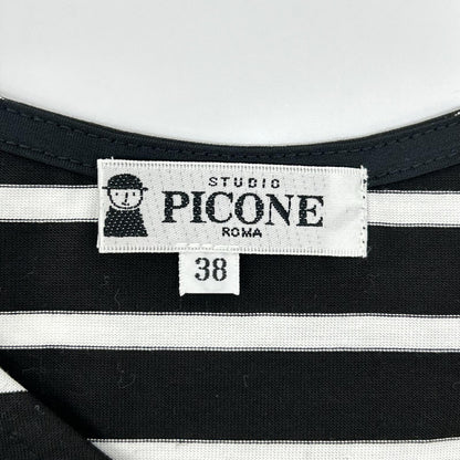 PICONE ピッコーネ P159524 ブラック ボーダー ロゴスタッズ フレンチスリーブ トップス