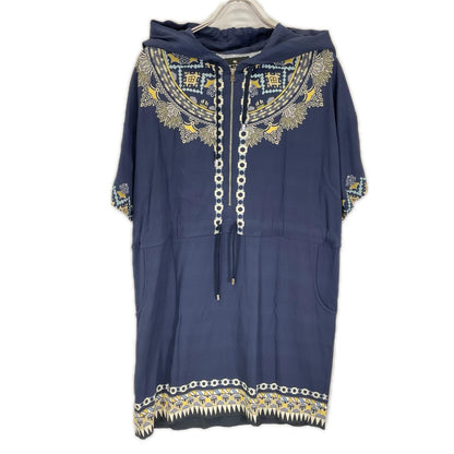 ETRO エトロ ネイビー 総柄 フード付き ジップワンピース ワンピース