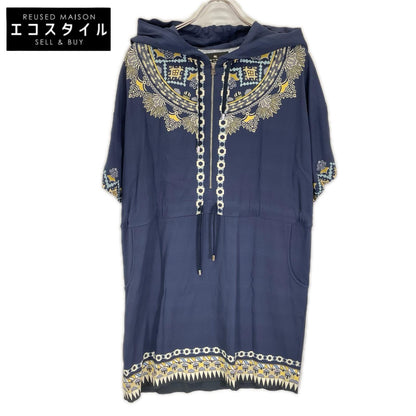 ETRO エトロ ネイビー 総柄 フード付き ジップワンピース ワンピース
