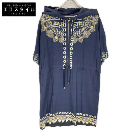 ETRO エトロ ネイビー 総柄 フード付き ジップワンピース ワンピース