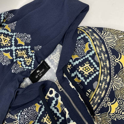 ETRO エトロ ネイビー 総柄 フード付き ジップワンピース ワンピース