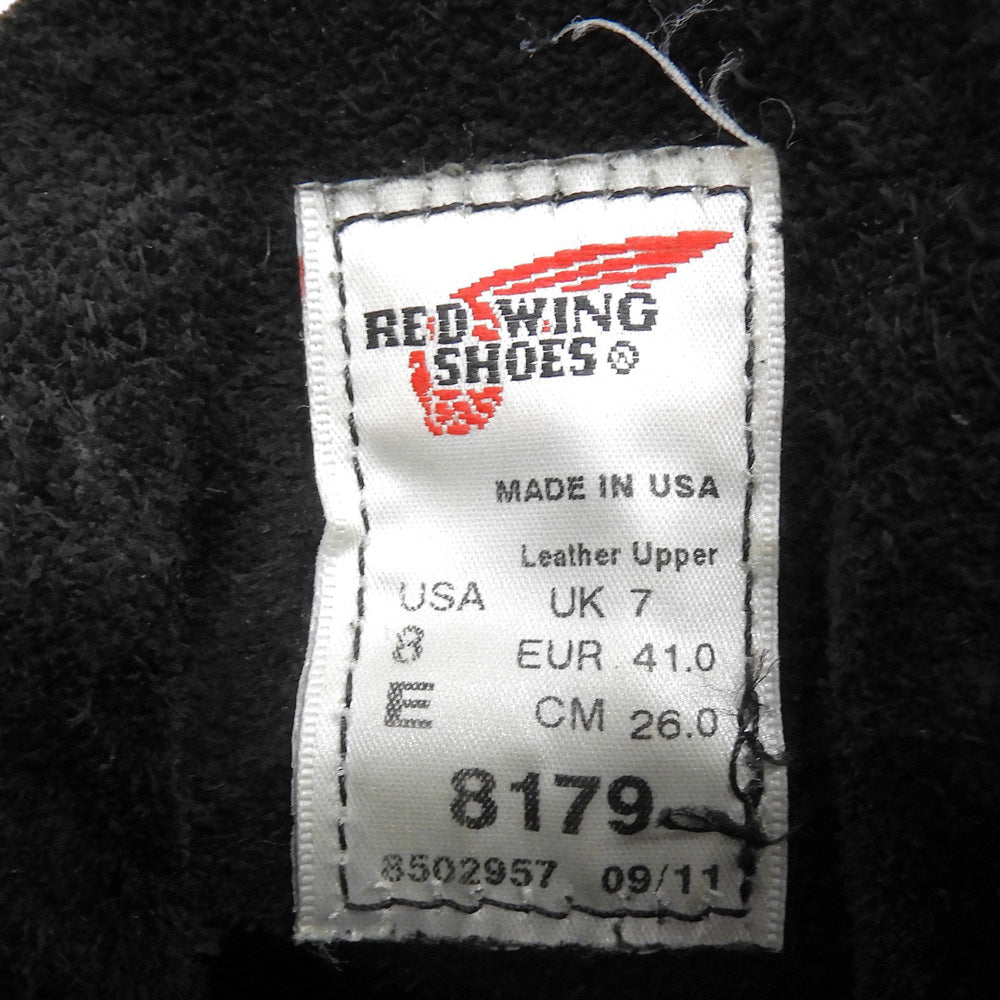 Red Wing レッドウィング レザー 刺繍羽タグ アイリッシュセッター ブーツ シューズ メンズ 黒 ブラック 26cm 8179 シューズ
