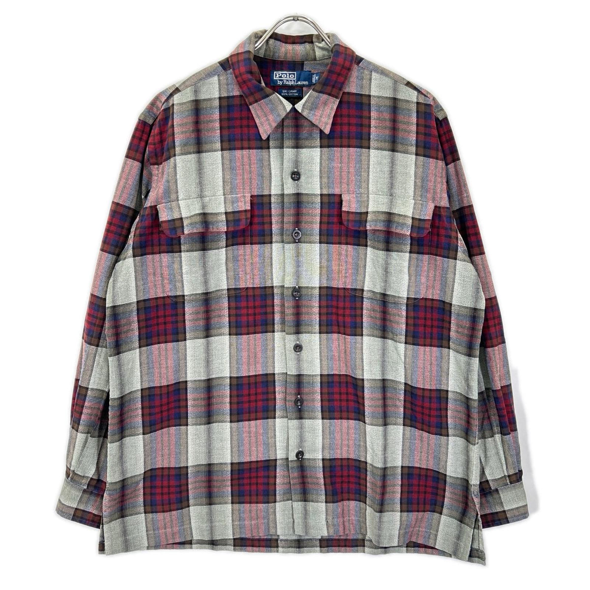POLObyRalphLauren ポロラルフローレン 90s レッド×グレー系 オンブレチェック SKI CAMP 長袖シャツ トップス