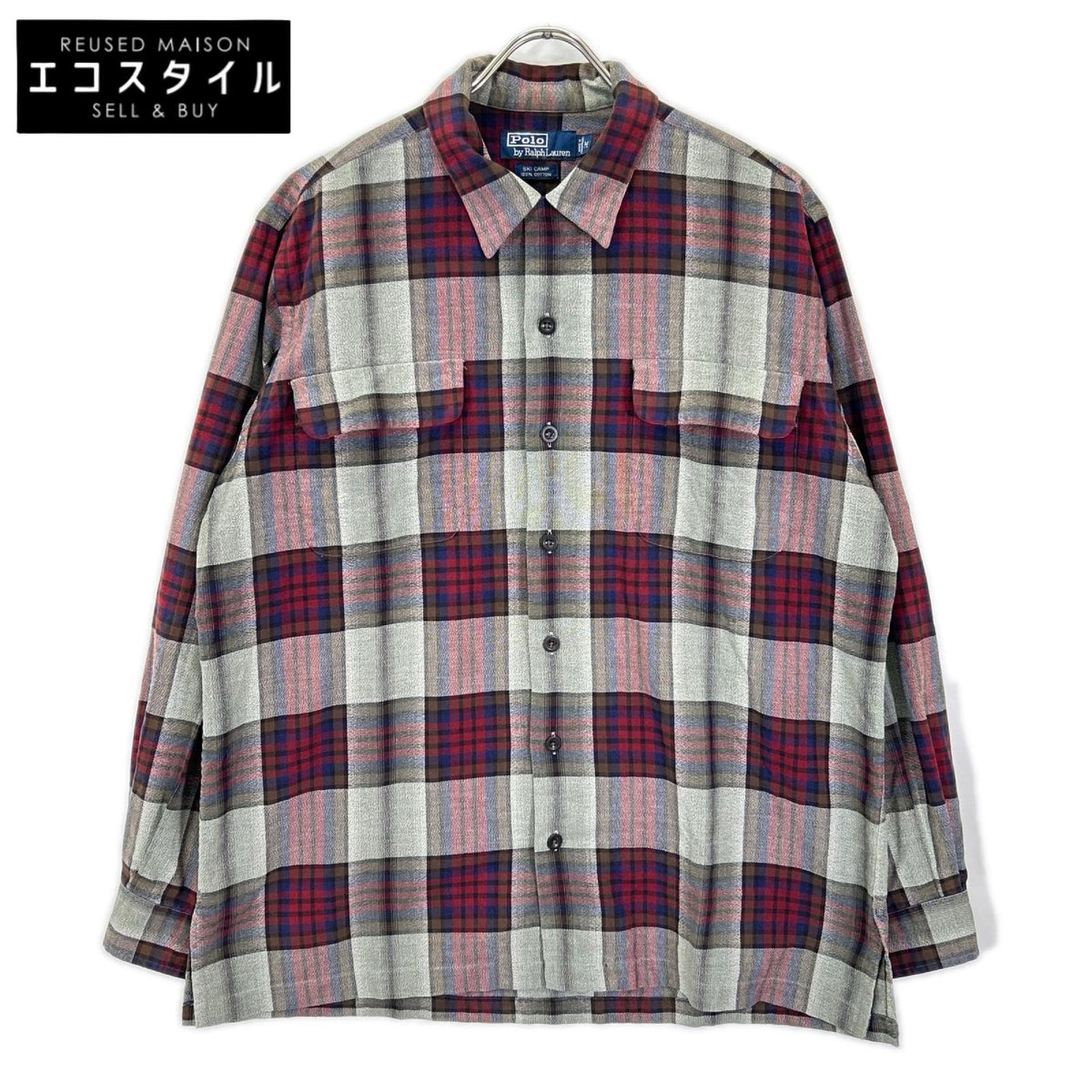 POLObyRalphLauren ポロラルフローレン 90s レッド×グレー系 オンブレチェック SKI CAMP 長袖シャツ トップス