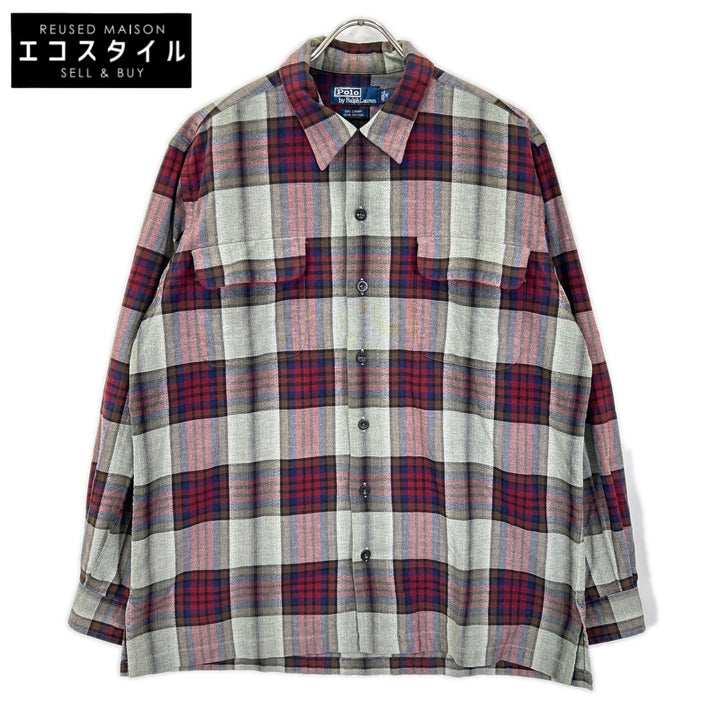 POLObyRalphLauren ポロラルフローレン 90s レッド×グレー系 オンブレチェック SKI CAMP 長袖シャツ トップス