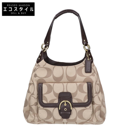 COACH コーチ F24742 キャンバス×レザー シグネチャー ホーボー ハンドバッグ