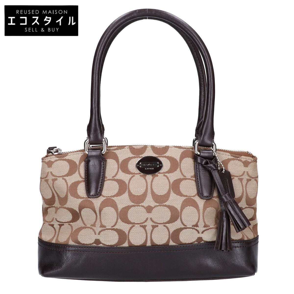 COACH コーチ 美品 キャンバス×レザー シグネチャー ハンドバッグ