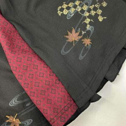 Ozz On オッズオン ブラック×レッド 紅葉刺繍 袴風 サスペンダー スカート スカート
