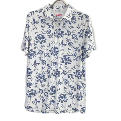 Reyn spooner レインスプーナー ホワイト×ブルー ナイロン ボタニカル柄 半袖シャツ トップス