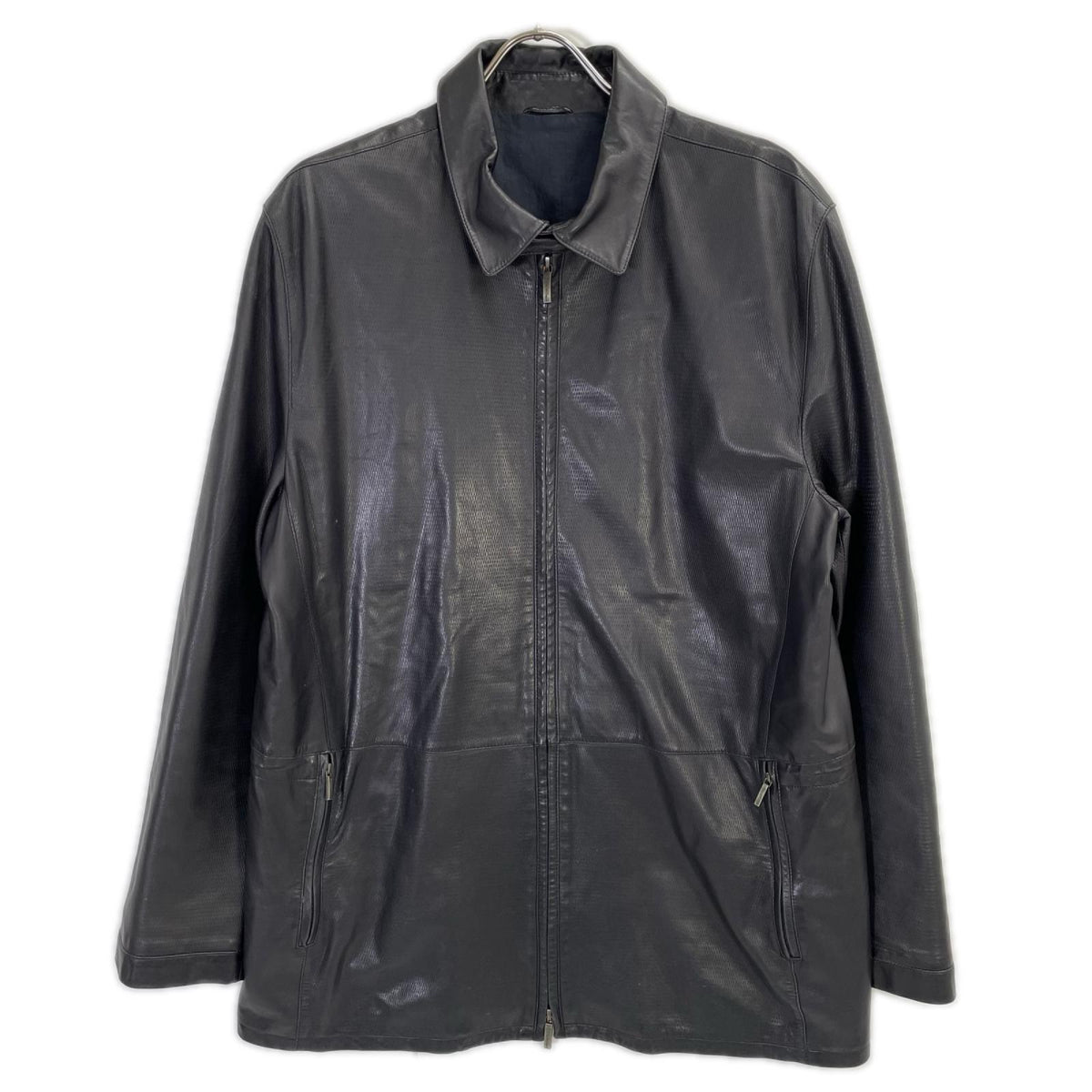 Z Zegna ジーゼニア ブラック レザー シングルライダースジャケット ジャケット