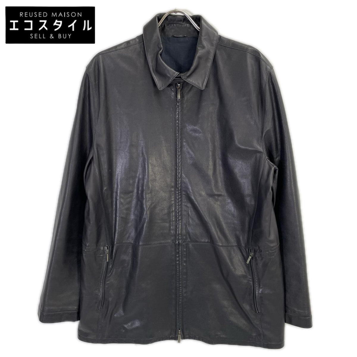 Z Zegna ジーゼニア ブラック レザー シングルライダースジャケット ジャケット