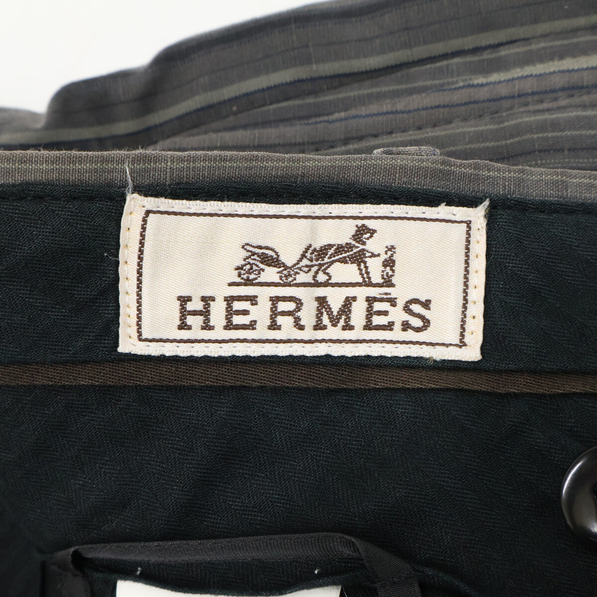 HERMES エルメス グレー ストライプ リネン パンツ ボトムス