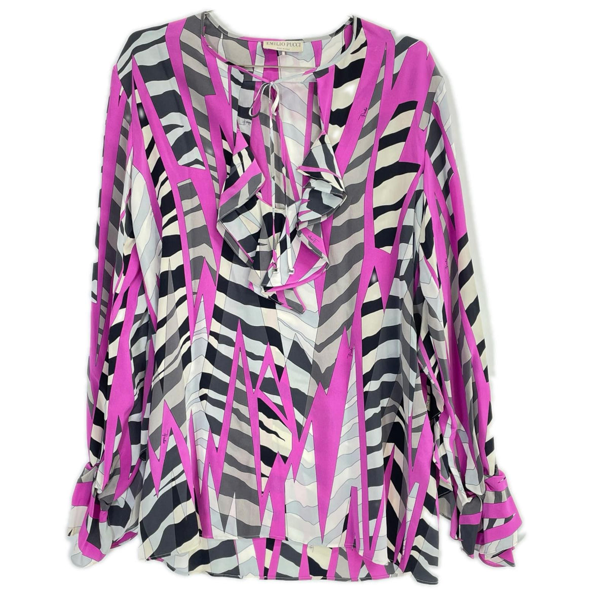 EMILIO PUCCI エミリオプッチ ピンクパープル×グレー 総柄 フリルトップス トップス