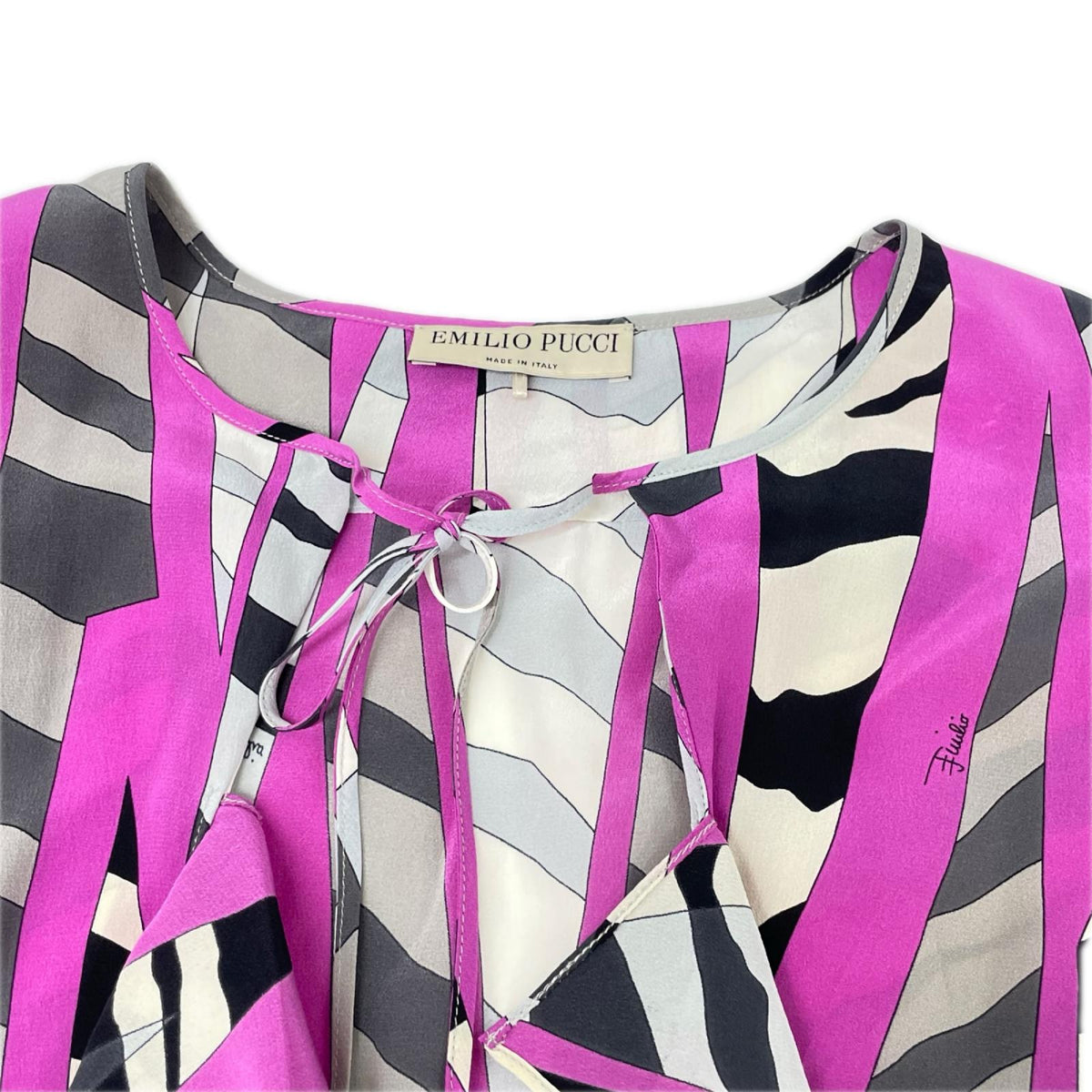EMILIO PUCCI エミリオプッチ ピンクパープル×グレー 総柄 フリルトップス トップス