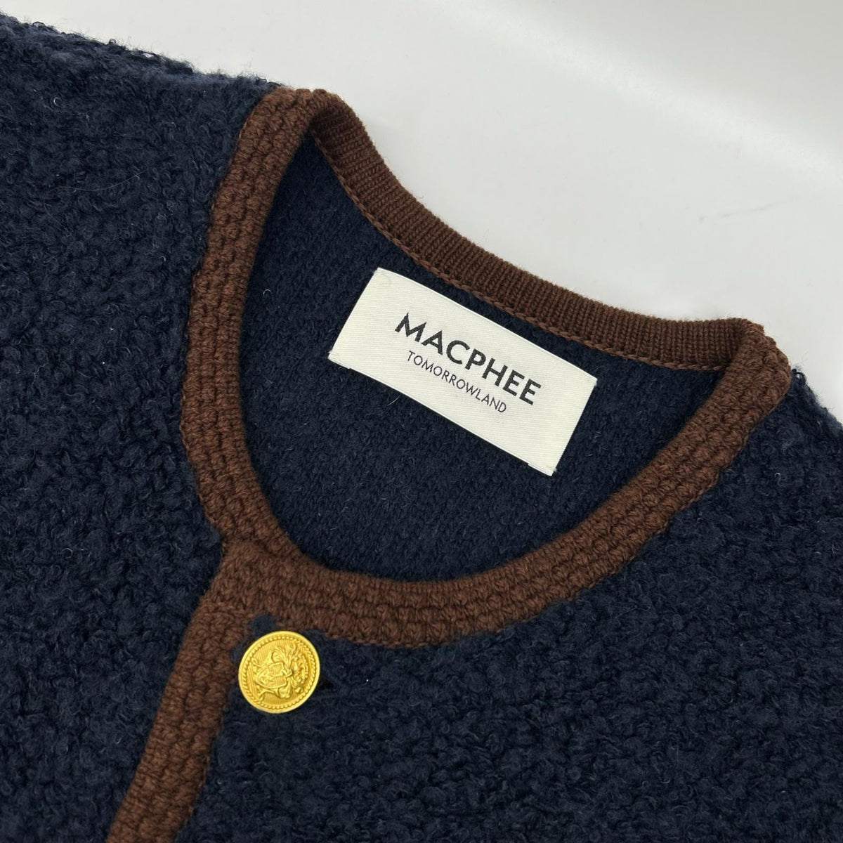 MACPHEE マカフィー 25年製 ネイビー×ブラウン ムートン ロングジレ ベスト
