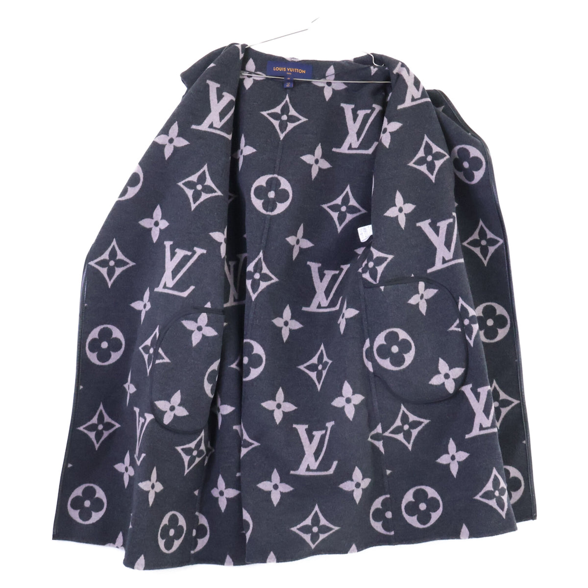 LOUIS VUITTON ルイヴィトン 新品同様 国内正規 FJC022NUV ジャイアント モノグラム シルク混ウール シグネチャー フーデッド ラップ コート