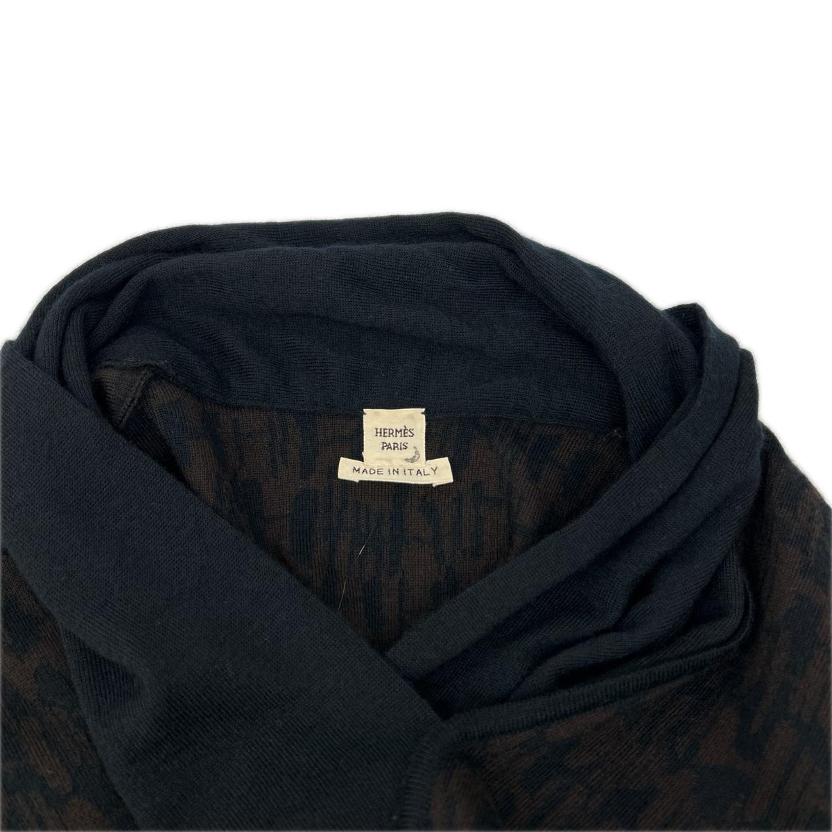 HERMES エルメス ブラウン×ブラック カシミヤ100 Hロゴ ネック切替 ハイネックニット トップス
