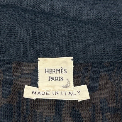 HERMES エルメス ブラウン×ブラック カシミヤ100 Hロゴ ネック切替 ハイネックニット トップス