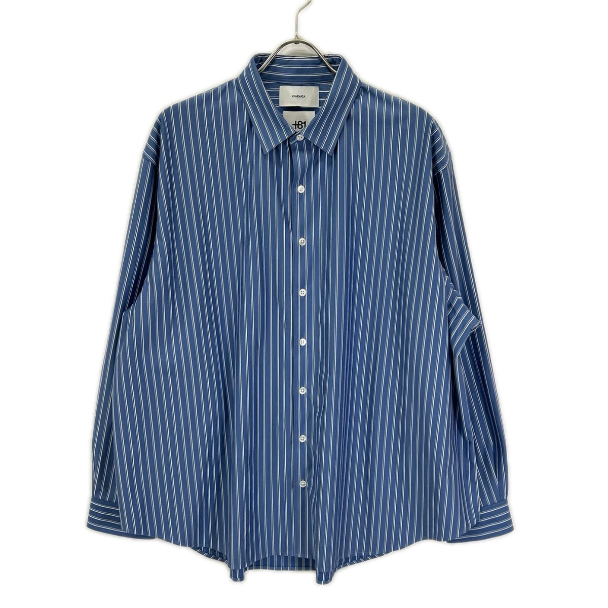 KANEMASA カネマサ ブルー THICK AND THIN STRIPE ROYAL OX DRESS KNIT SHIRT トップス