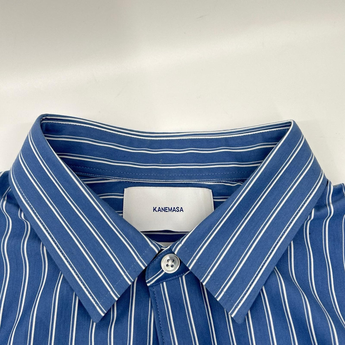 KANEMASA カネマサ ブルー THICK AND THIN STRIPE ROYAL OX DRESS KNIT SHIRT トップス