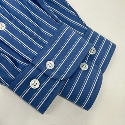 KANEMASA カネマサ ブルー THICK AND THIN STRIPE ROYAL OX DRESS KNIT SHIRT トップス