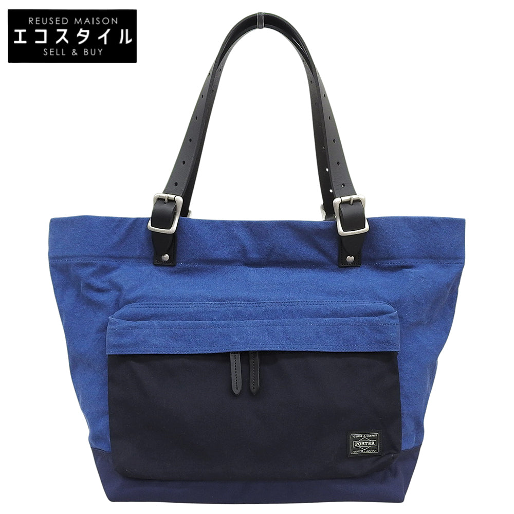 PORTER ポーター 美品 ブリッジ キャンバス コーデュラナイロン トートバッグ メンズ ブルー トートバッグ