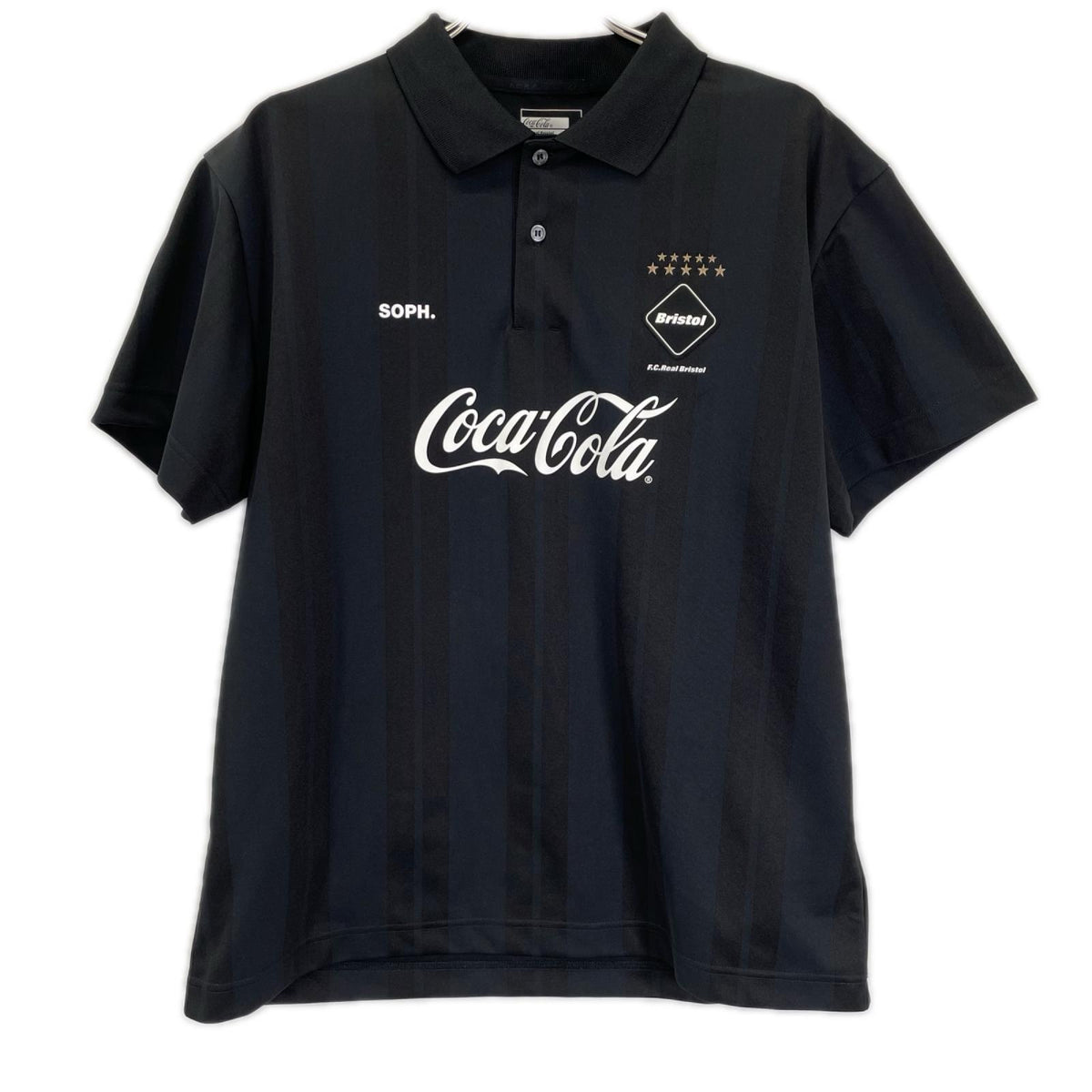 F.C.Real Bristol エフシーリアルブリストル FCRB-260153 ×Coca-Cola ブラック ウィーブストライプポロシャツ トップス