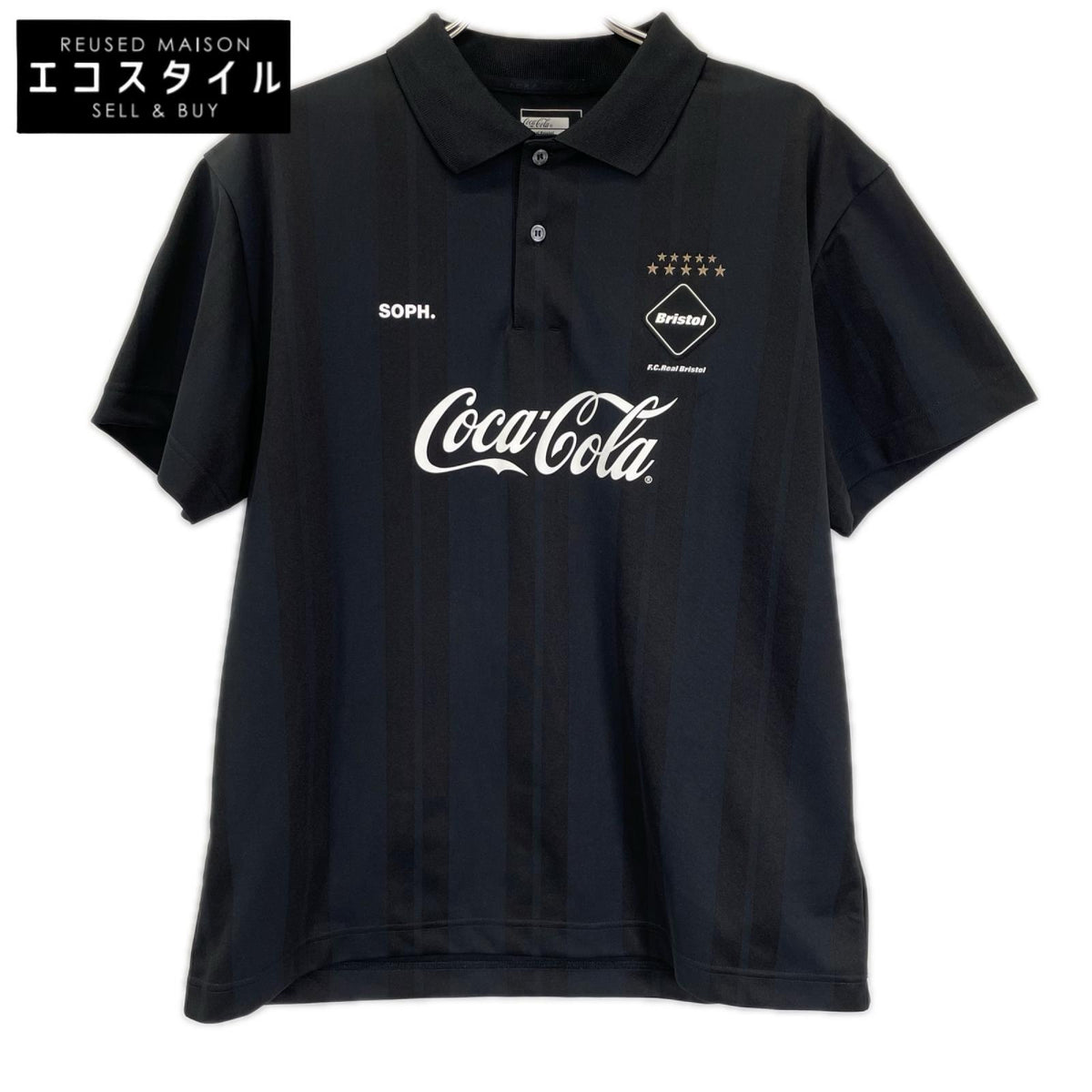 F.C.Real Bristol エフシーリアルブリストル FCRB-260153 ×Coca-Cola ブラック ウィーブストライプポロシャツ トップス