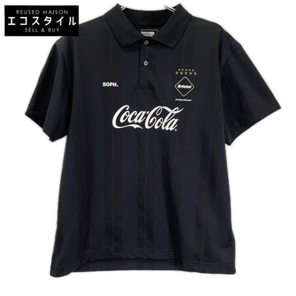F.C.Real Bristol エフシーリアルブリストル FCRB-260153 ×Coca-Cola ブラック ウィーブストライプポロシャツ トップス