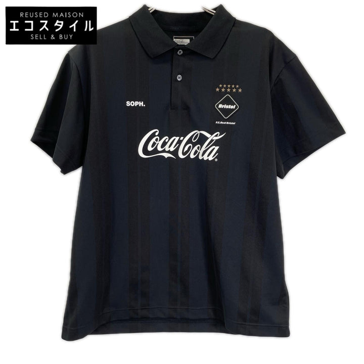 F.C.Real Bristol エフシーリアルブリストル FCRB-260153 ×Coca-Cola ブラック ウィーブストライプポロシャツ トップス