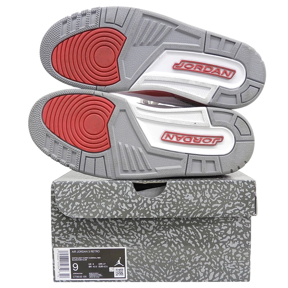 NIKE ナイキ 美品 AIR JORDAN 3 RETRO Cardinal Red ハイカット スニーカー シューズ メンズ レッド×ホワイト 27cm CT8532-126 シューズ