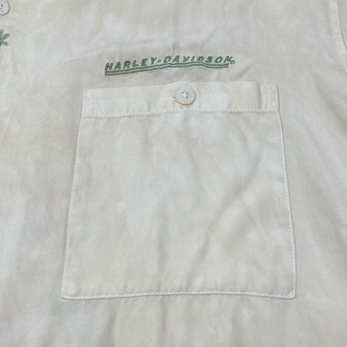 HARLEY DAVIDSON ハーレーダビッドソン イエロー バック刺繍 ヤシの木 半袖 開襟シャツ トップス