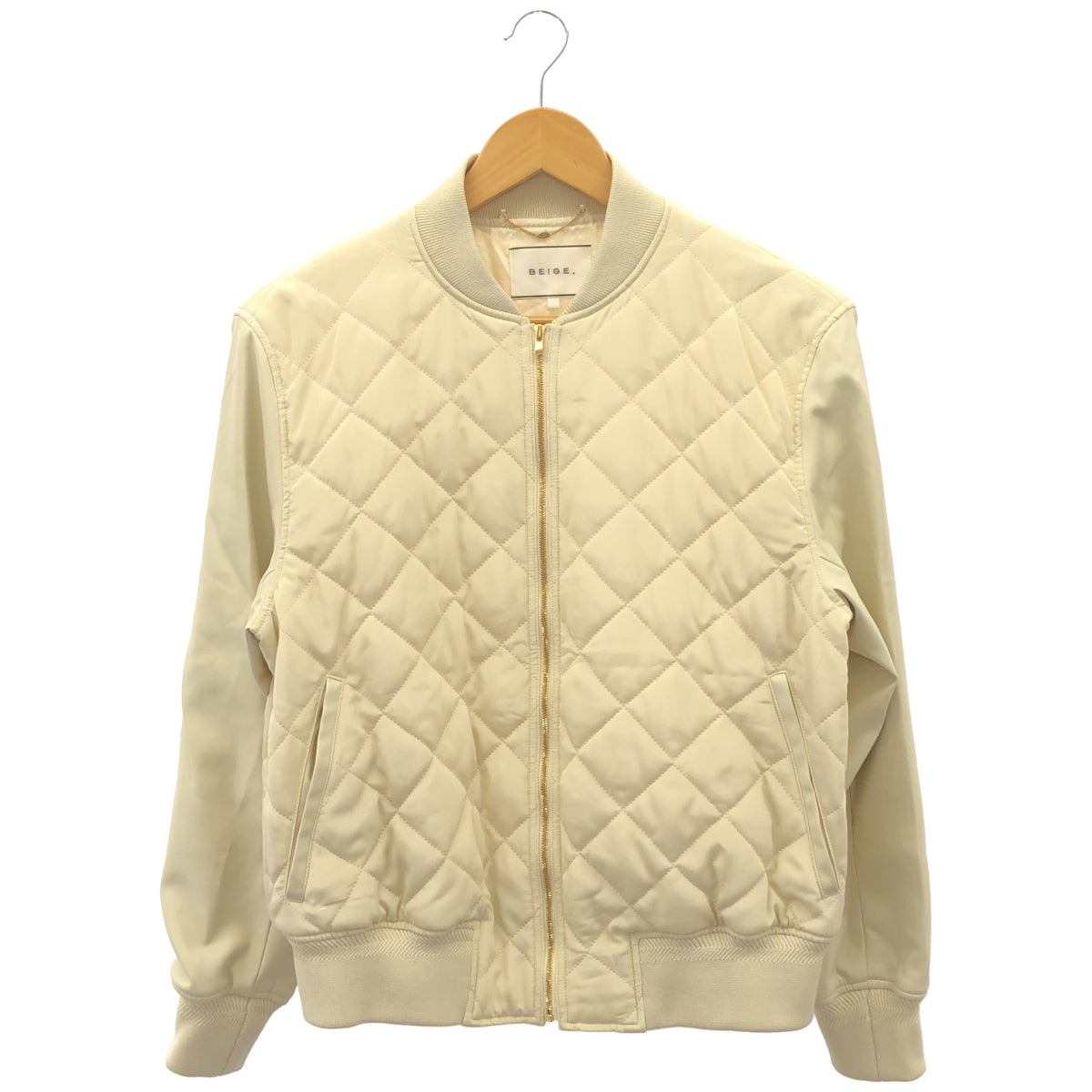 BEIGE ベイジ ホワイト キルティング×フェイクレザー 切替 ブルゾン トップス